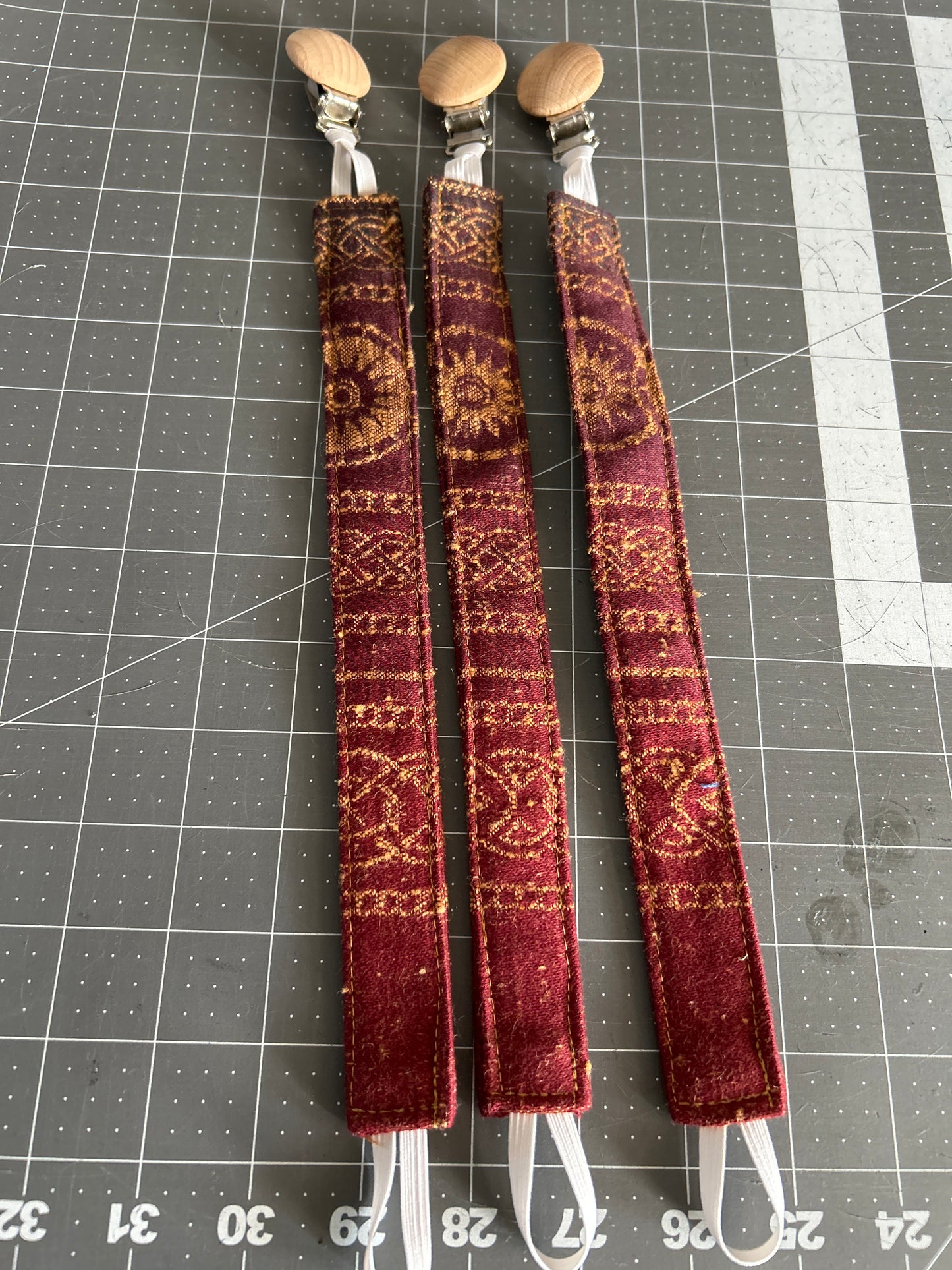 Maroon Medallions Pacifier Clip