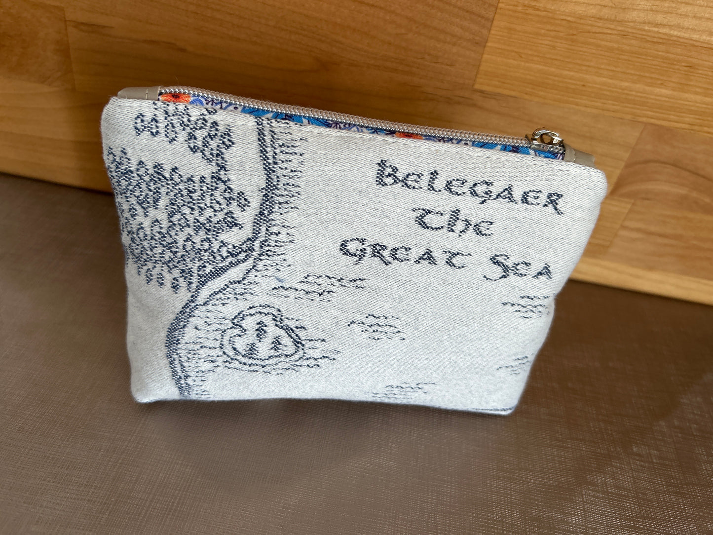 Ivory/Blue Map Travel Pouch