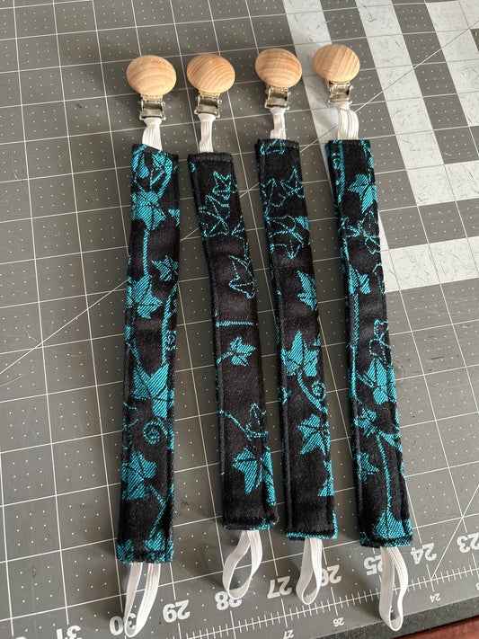 Black/Turquoise Leaves Pacifier Clip
